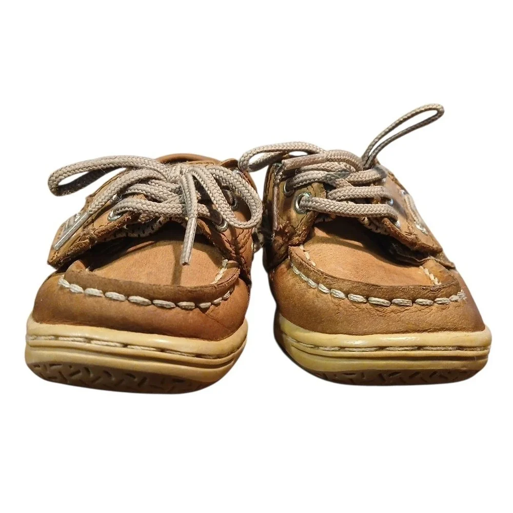Sperry Toddler Boys Size 5M Top Sider Brown Leather Boat Shoes Hook & Loop Close